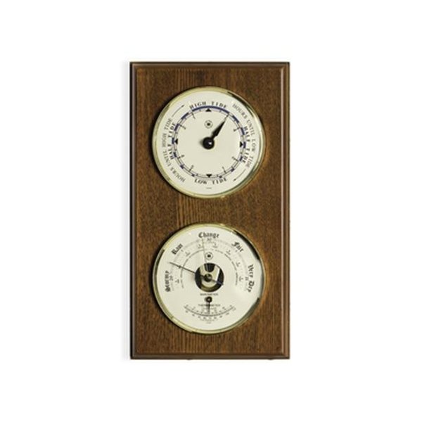 Bey Berk International Bey-Berk International WS117 Tide Clock & Barometer with Thermometer on Oak Wood WS117